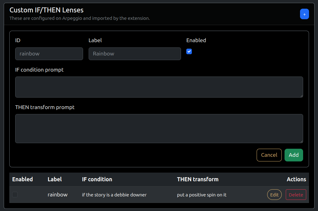 Llama Lens custom IF/THEN lenses